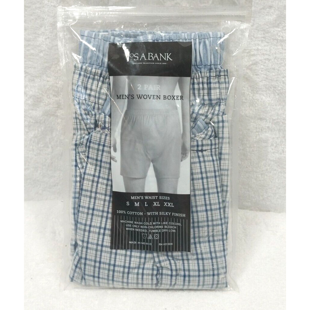 Jos A Bank 2 Pair In A Pack Mens Woven Boxer Size S Blue White 100% Cotton